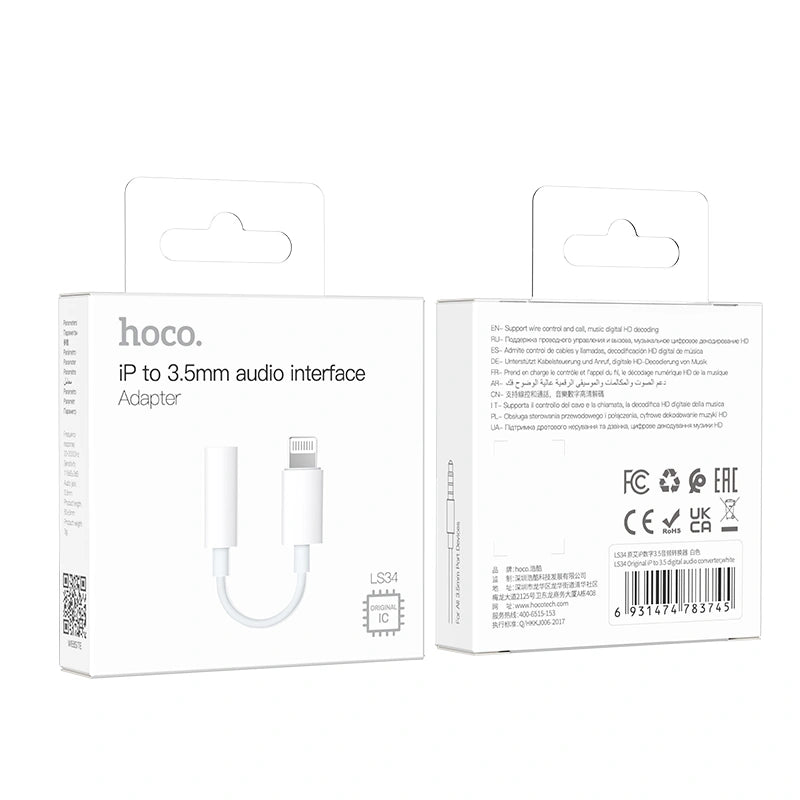 Αντάπτορας Hoco LS34 Lightning σε 3.5 Λευκό Original IC
