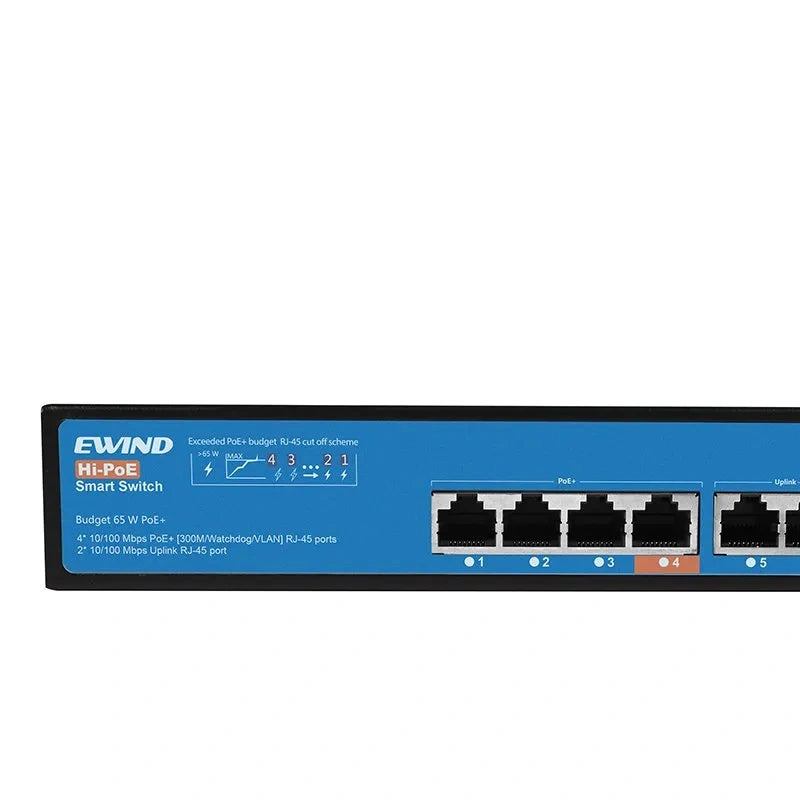 Ethernet Switch Ewind EW-S1606CF-AP 4x10/100Mbps + 2x100Mbps  RJ45 PoE