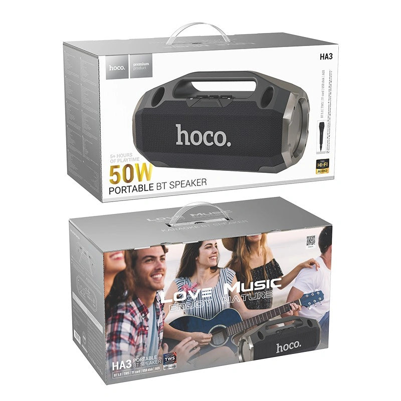 Φορητό Ηχείο Wireless Hoco HA3 Drum TWS BT 5.0 4000mAh 20W με USB Micro SD και Ενσύρματο Μικρόφωνο Μαύρο