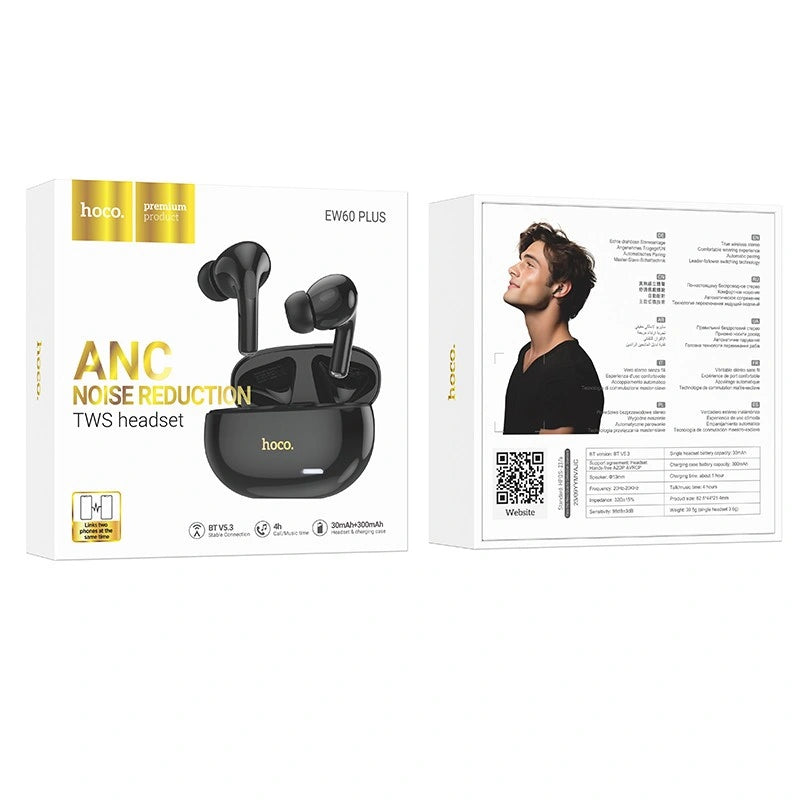 Wireless Hands Free Hoco EW60 Plus Norman TWS V5.3 300mAh με 4 Ώρες Λειτουργίας και ANC Εναλλαγή Master/Slave Μαύρο