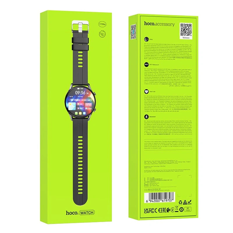 Smartwatch Hoco Y7 Pro 1.39" Bluetooth v5.0 240mAh IP67 με Δυνατότητα Κλήσεων Silicon Band Metal Grey