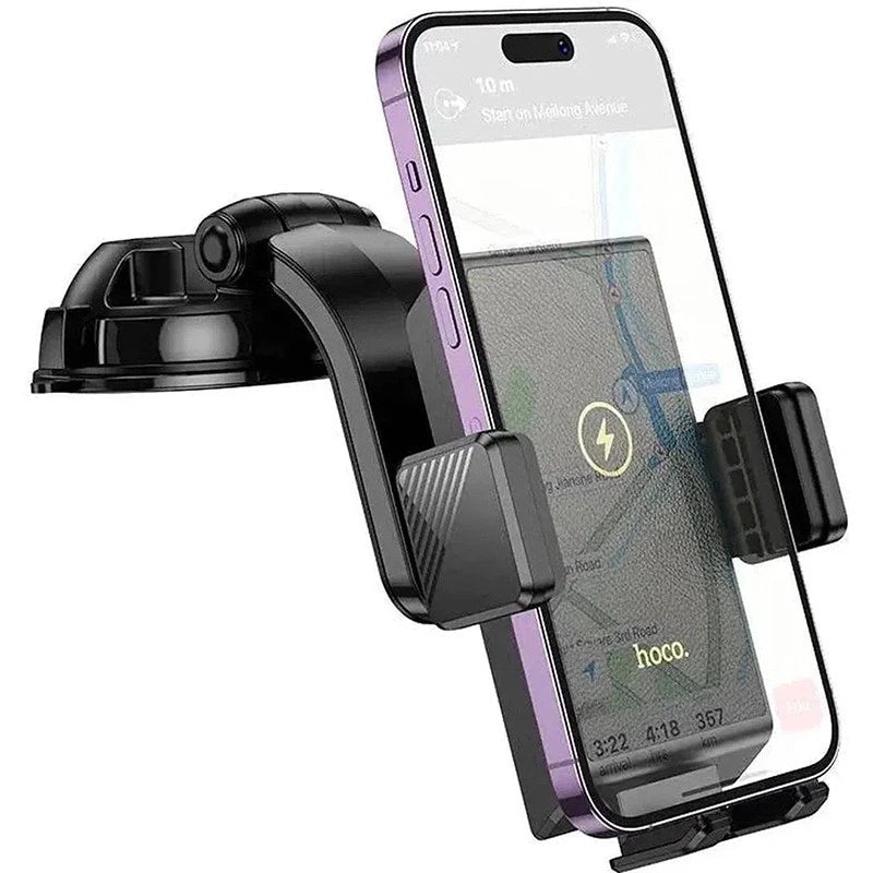 Βάση Στήριξης Αυτοκινήτου Hoco HW22 Precious με Wireless Fast Charger έως 15W USB Μαύρη 4.5"-7"