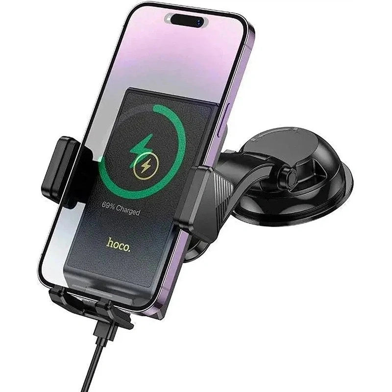 Βάση Στήριξης Αυτοκινήτου Hoco HW22 Precious με Wireless Fast Charger έως 15W USB Μαύρη 4.5"-7"