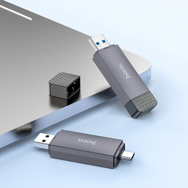 Αναγνώστης Κάρτας Μνήμης Hoco HB45 Spirit 2-in-1 USB 2.0 και USB-C σε SD και Micro SD Κάρτες 480Mbps με 2TB Χωρητικότητα Γκρι