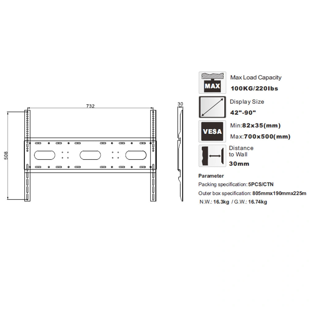 Βάση Στήριξης Noozy IH-B85 για Τηλεοράσεις 42'' - 90'' VESA από 82x35mm έως 700x500mm Μέγιστη αντοχή βάρους 100kg