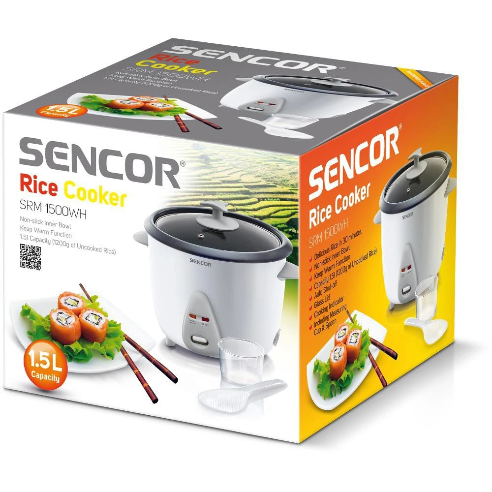 Ατμομάγειρας Ρυζιού Rice Cooker 1,5lt Stainless Steel Sencor SRM 1500WH Λευκό