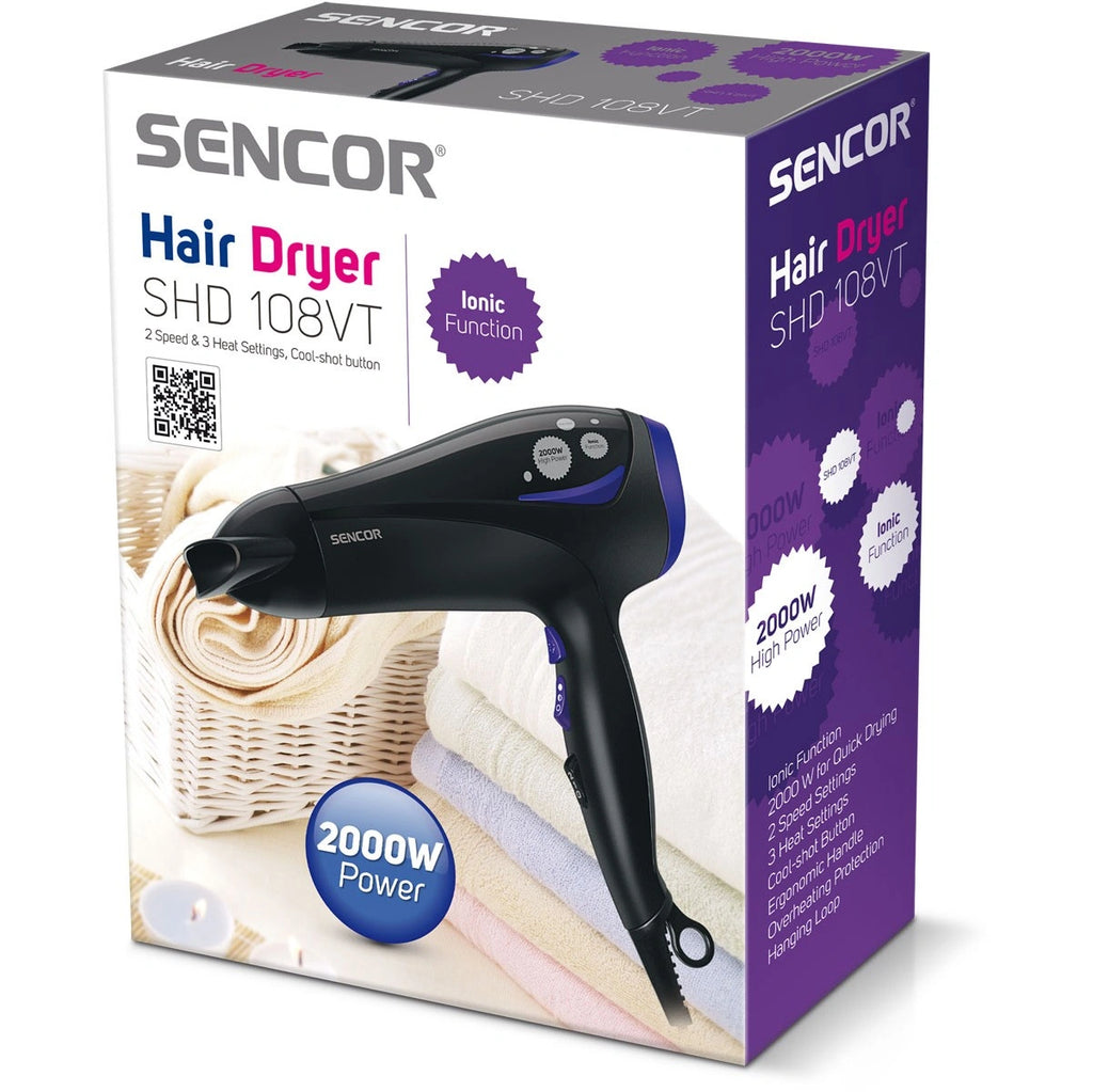 Σεσουάρ Μαλλιών Sencor SHD 108VT 2200W με 3 Επίπεδα Θερμοκρασίας και 2 Επίπεδα Ταχύτητας Αέρα Μαύρο