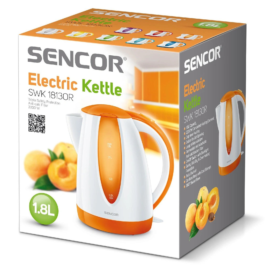 Βραστήρας Sencor SWK 1813OR 1.8lt 2000W με Διπλή Ένδειξη Στάθμης Πλαστικό Σώμα Πορτοκαλί