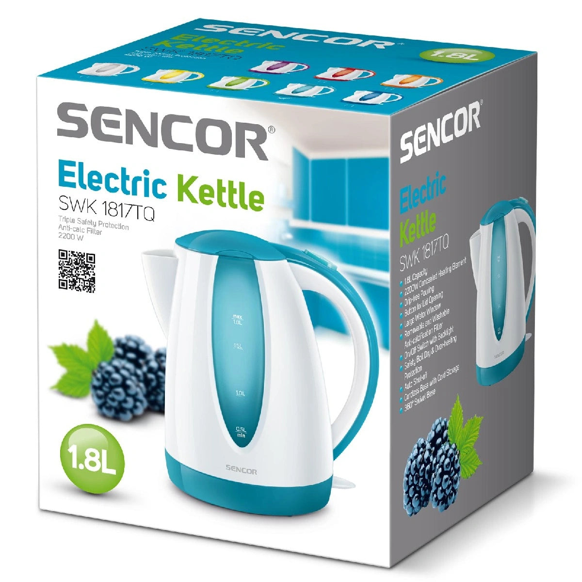 Βραστήρας Sencor SWK 1817TQ 1.8lt 2000W με Διπλή Ένδειξη Στάθμης και Πλαστικό Σώμα Μπλε