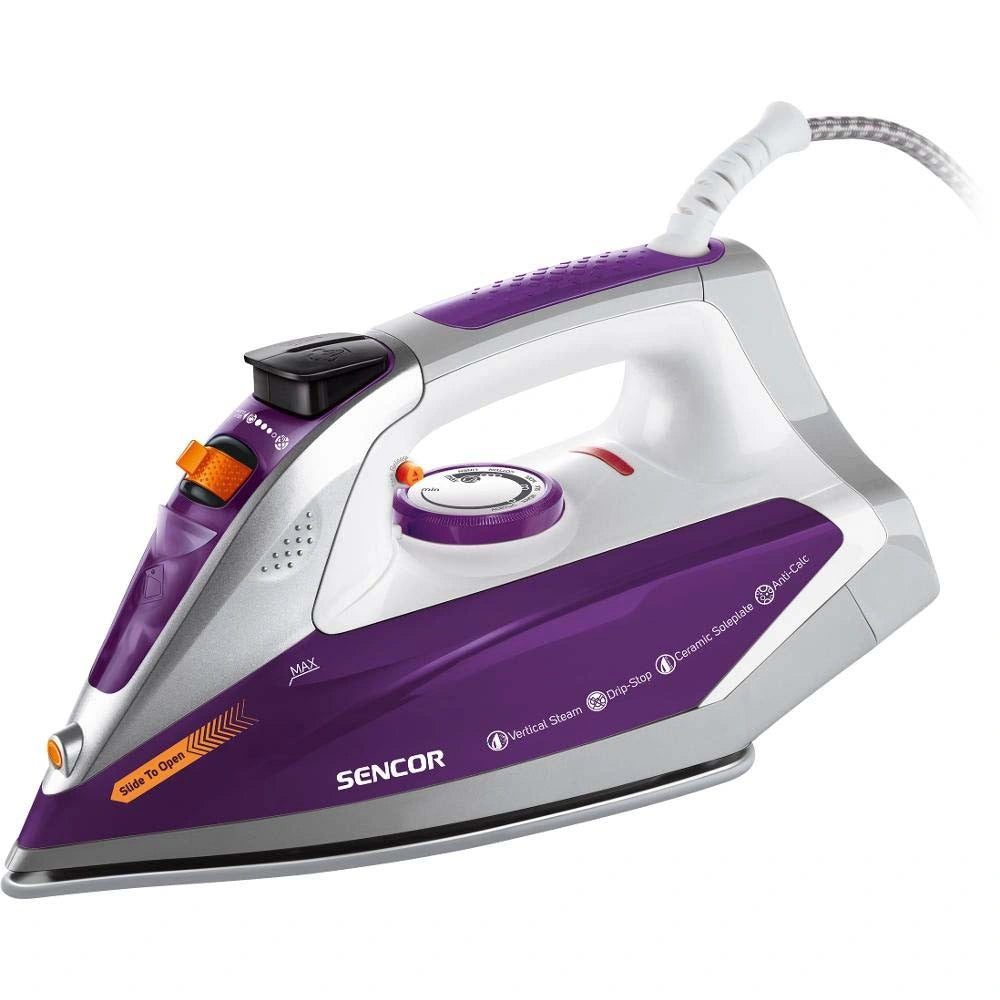 Σίδερo Ατμού Sencor SSI 8710VT 2400W 200ml με Κεραμική Πλάκα Αποσπώμενο Δοχείο Drip-Stop και Πίεση Ατμού 120g/min Μωβ