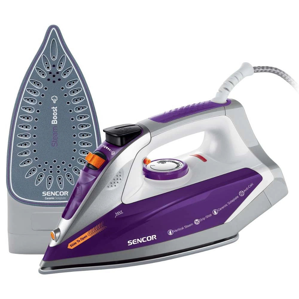 Σίδερo Ατμού Sencor SSI 8710VT 2400W 200ml με Κεραμική Πλάκα Αποσπώμενο Δοχείο Drip-Stop και Πίεση Ατμού 120g/min Μωβ