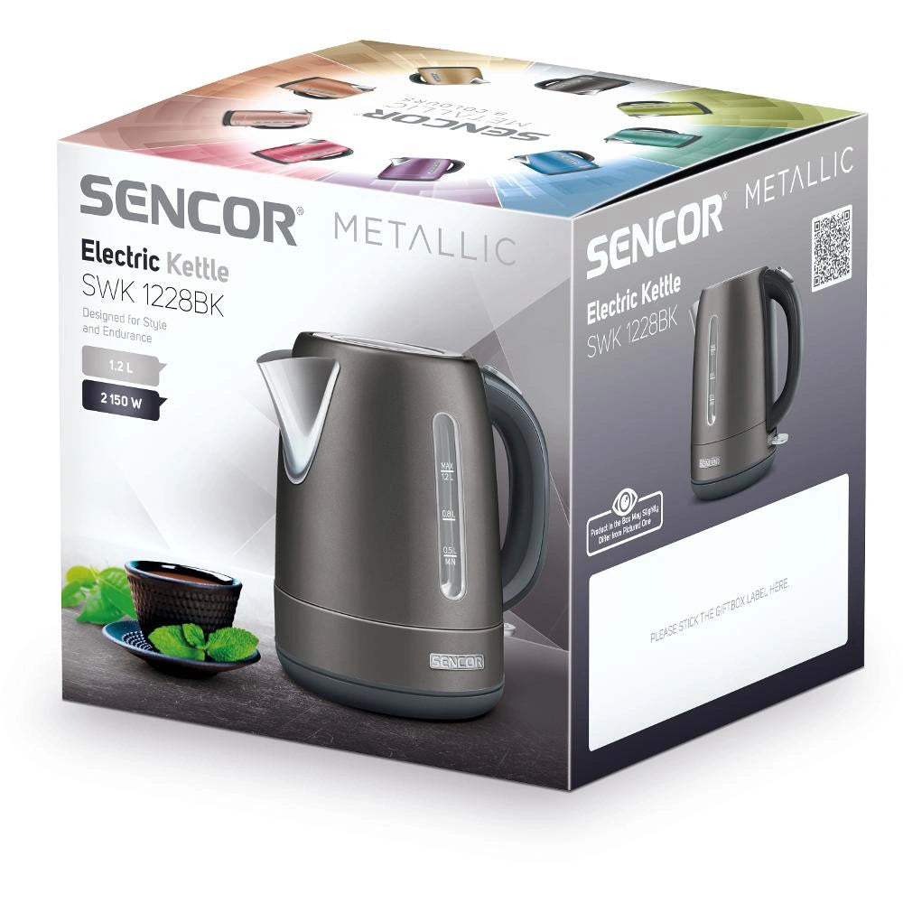 Βραστήρας Sencor SWK 1228BK 1.2lt 2150W 360° STRIX Ανοξείδωτος με Ένδειξη Στάθμης και Αφαιρούμενο Πλενόμενο Φίλτρο Μαύρος