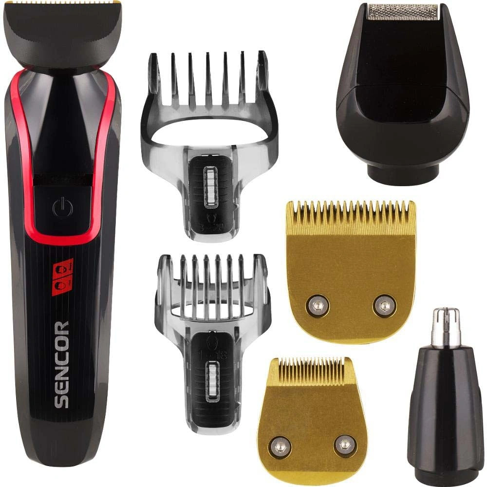 Επαναφορτιζόμενη Κουρευτική Μηχανή & Trimmer με 4 Κεφαλές Sencor SHP 6201RD Κόκκινη