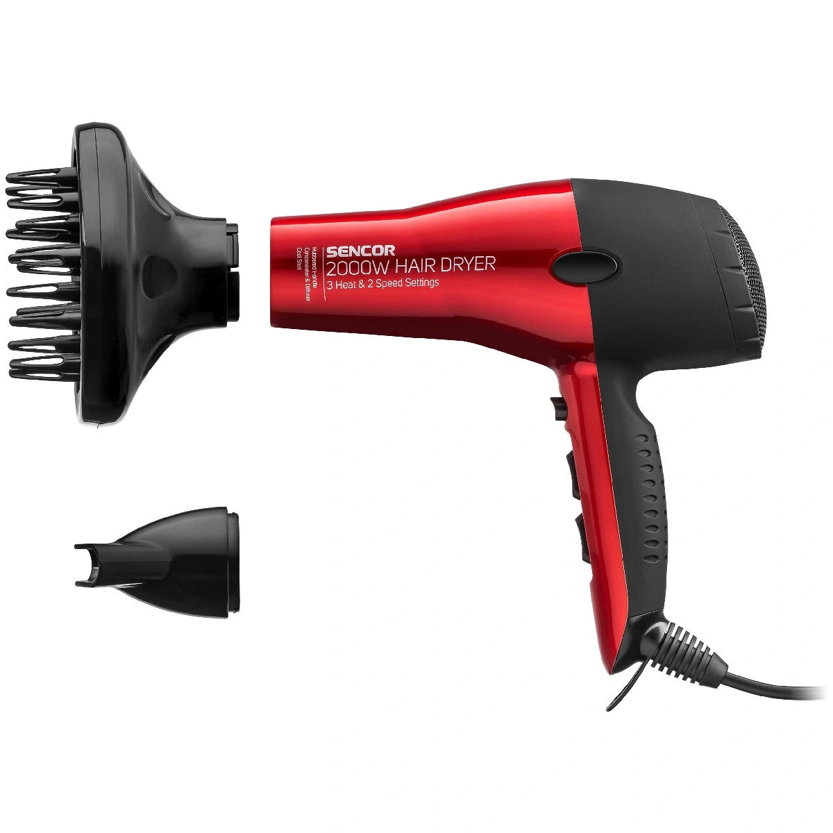 Σεσουάρ Μαλλιών Sencor SHD 6701RD 2000W Ultra-lightweight με 2 Επιλογές Ταχύτητας Αέρα και 3 Θερμοκρασίας Κόκκινο