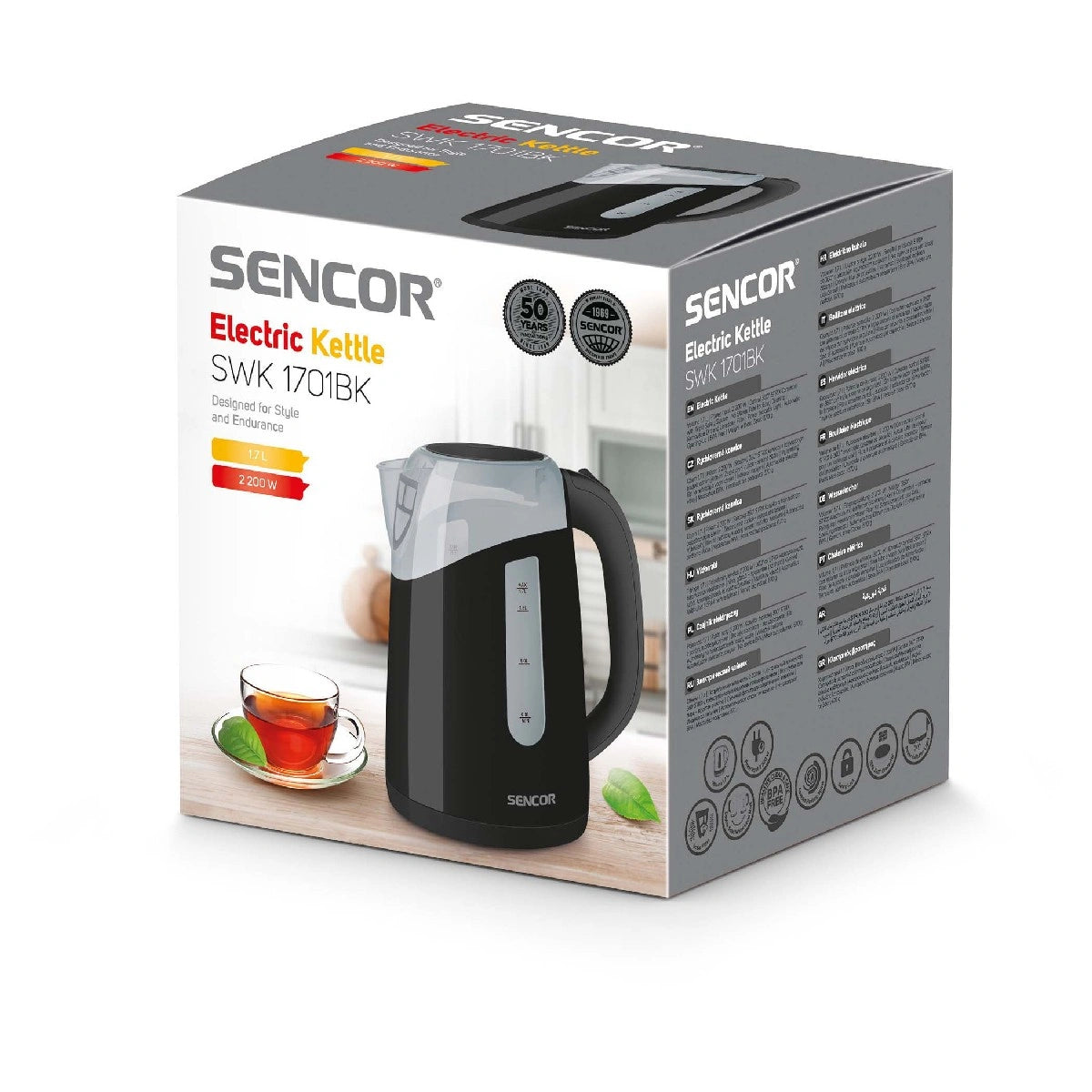 Βραστήρας Sencor SWK 1701BK 360° STRIX 1.7lt 2200W με Πλαστικό Σώμα και Ένδειξη Στάθμης Μαύρος
