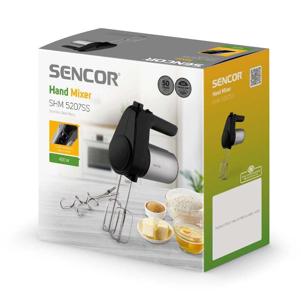 Μίξερ Χειρός 6 Ταχυτήτων Turbo 400W Sencor SHM 5207 Ασημί