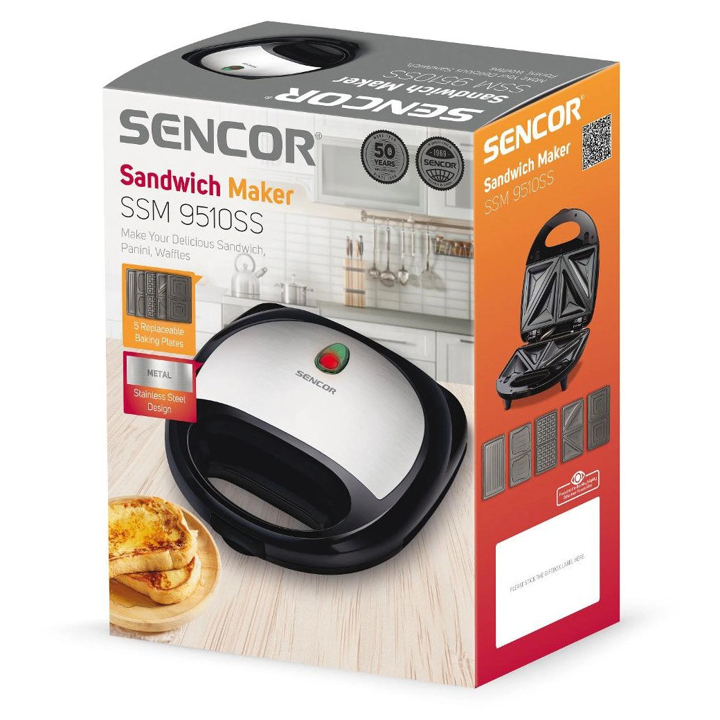 Τοστιέρα με 5 Αποσπώμενες Πλάκες CoolTouch Sencor SSM 9510SS Ασημί