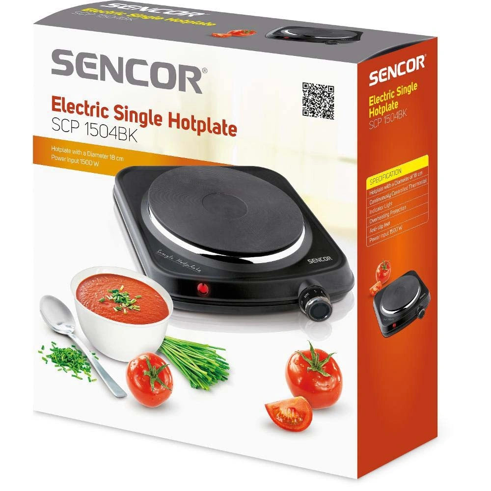 Φορητή Εστία Μονή 1500W 18cm Sencor SCP 1504BK-EUE4 Μαύρη