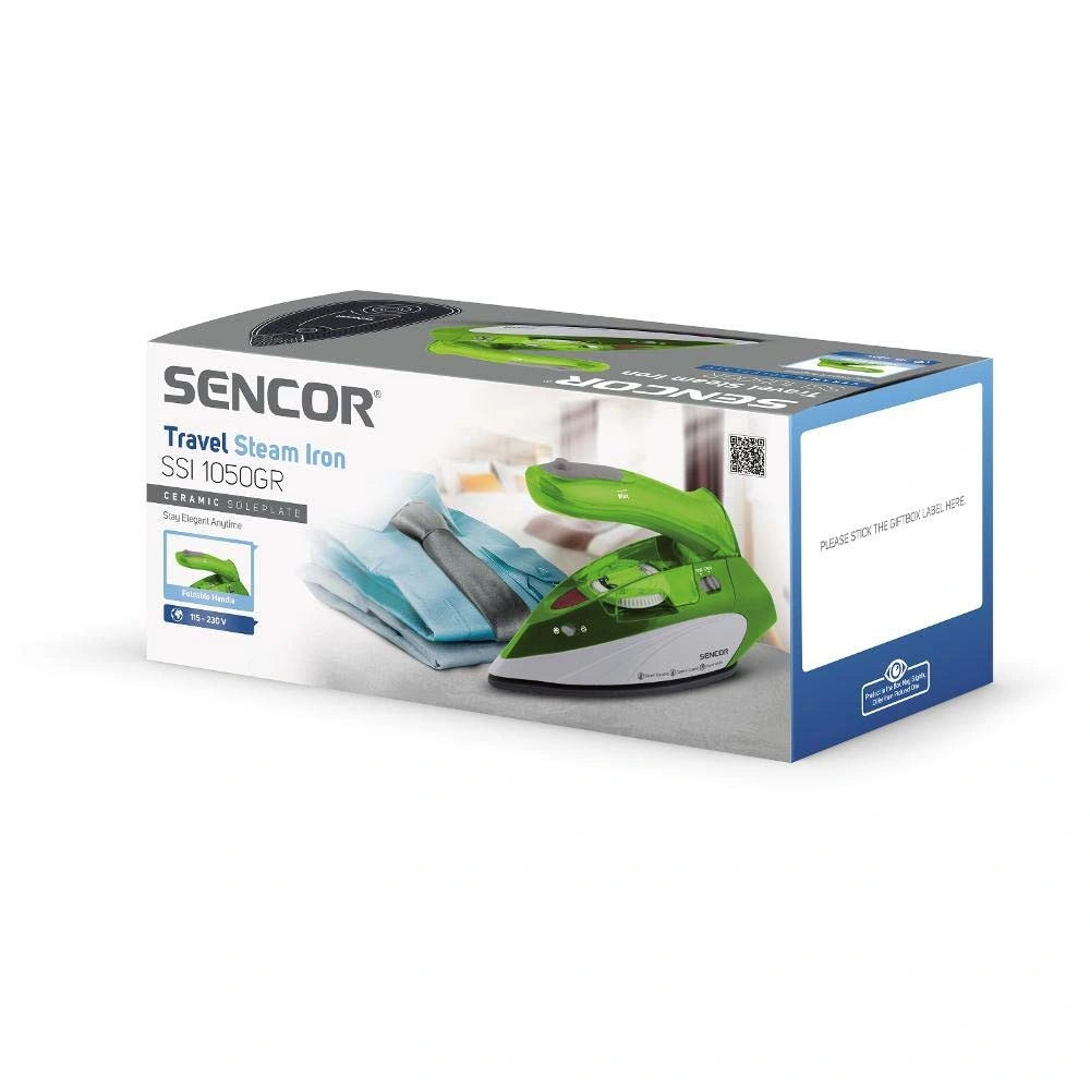 Σίδερο Ατμού Ταξιδίου Sencor SSI 1050GR 1100W 75ml με Αναδιπλούμενο Χερούλι Κεραμική Πλάκα και Πίεση Ατμού 70g/min Πράσινο