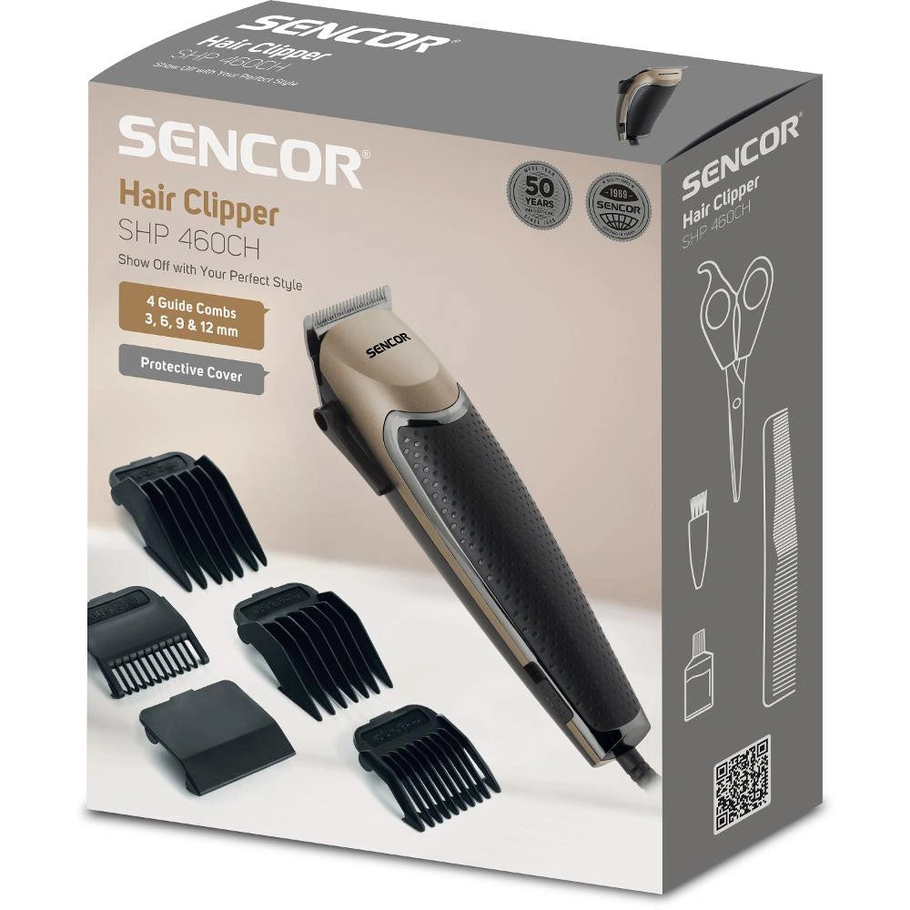 Κουρευτική Μηχανή Ρεύματος Sencor SHP 460CH με 4 Εξαρτήματα και Αθορύβη Λειτουργία  Μαύρη