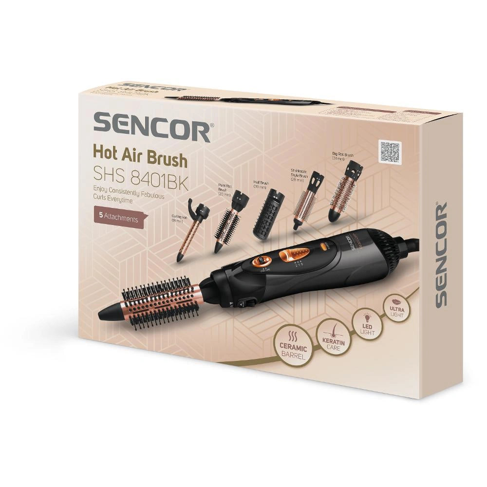 Ηλεκτρική Βούρτσα Μαλλιών Sencor SHS 8401BK 1000W Keratin με 5 Εναλλάξιμα Εξαρτήματα και 2 Επιλογές Θερμοκρασίας