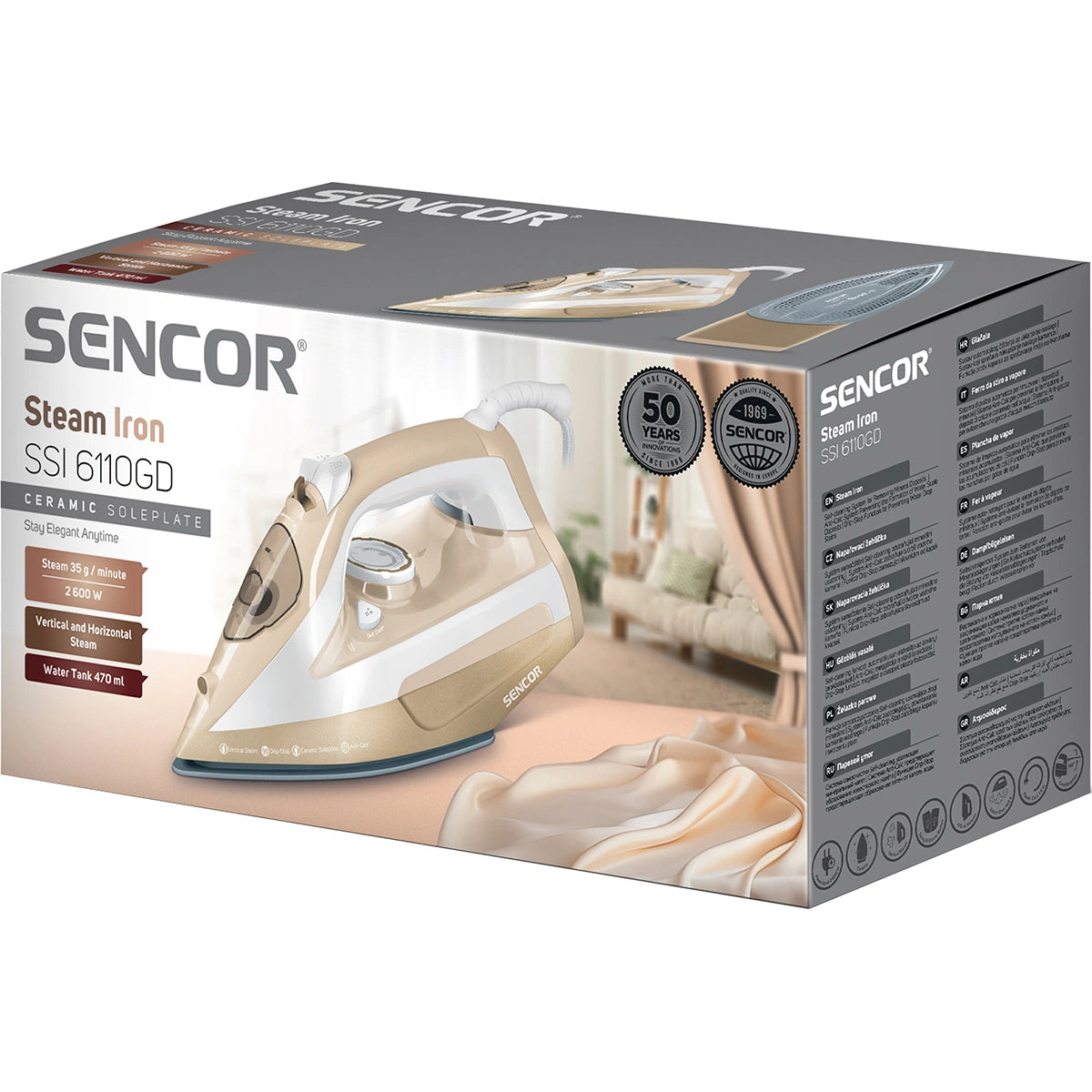 Σίδερo Ατμού Sencor SSI 6110GD 2600W 470ml με Κεραμική Πλάκα Drip-Stop Τεχνολογία και Steam Boost 160g/min Χρυσό