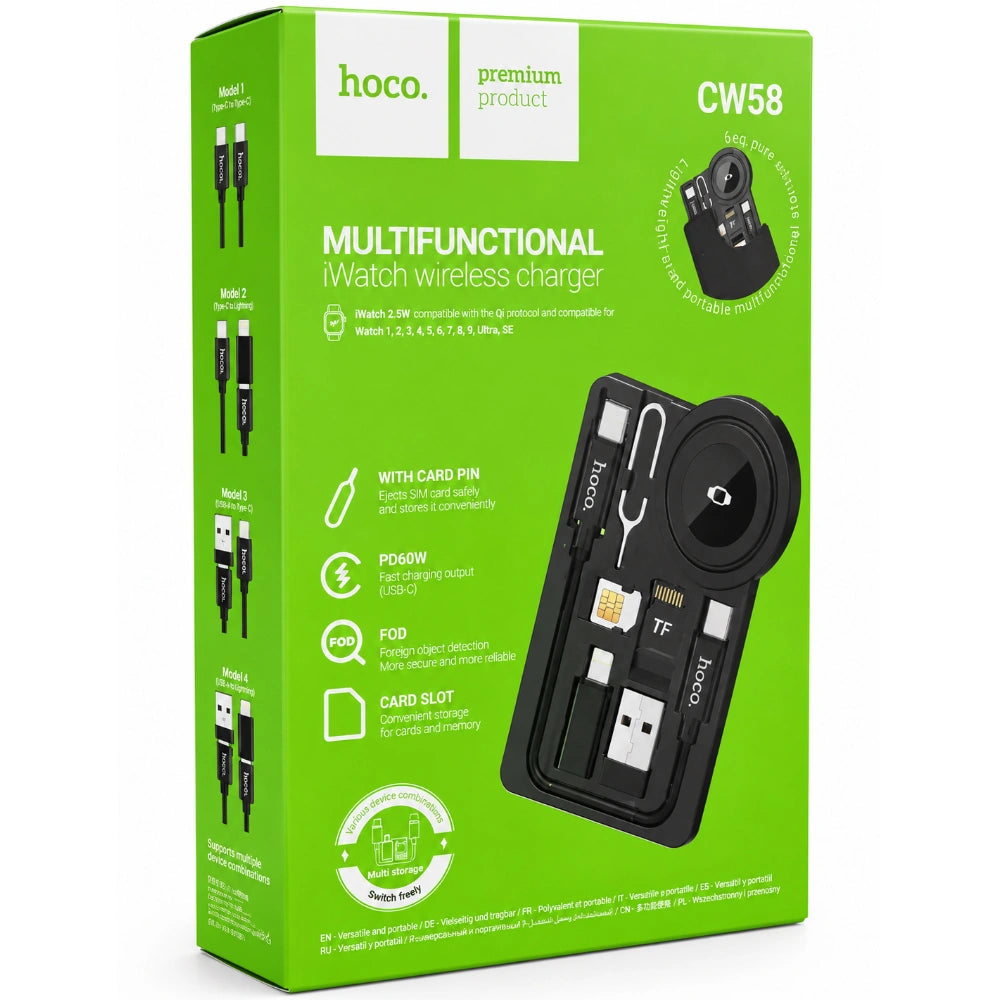 Set Ασύρματου Φορτιστή Hoco CW58 για iWatch 1-9/SE Ultra με Καλώδιο USB-C σε USB-C 15cm και Αντάπτορες USB-A / Lightning
