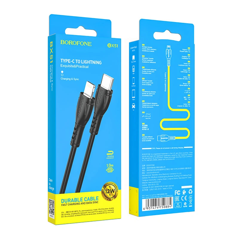 Καλώδιο Borofone BX51 Triumph USB-C σε Lightning 12W 2.4A Μαύρο 1m