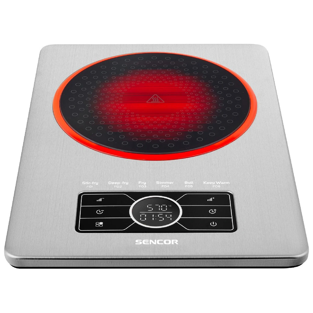 Φορητή Κεραμική Εστία Sencor SCP 5010SS Μονή 1500W 19cm με Λειτουργίες Stir-Fry Deep-Fry Fry Simmer Boil Keep Warm Ασημί