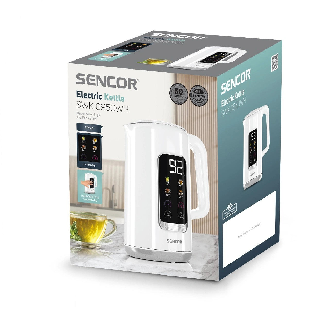Βραστήρας Sencor SWK 0950WH με LED  Οθόνη Ενδείξεων 1,7 lt 2200W Λευκός