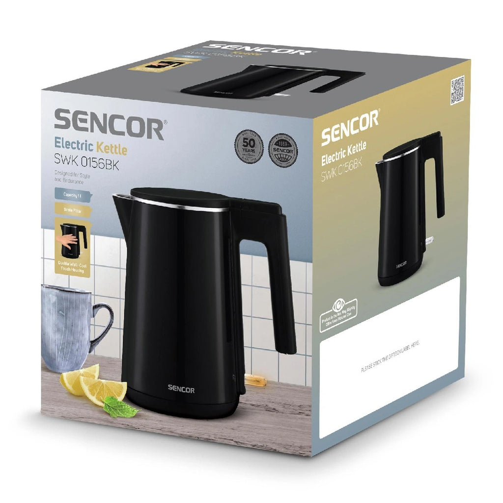 Βραστήρας Sencor SWK 0156BK 1lt 1500W με Αφαιρούμενο Πλενόμενο Φίλτρο Εσωτερική Ένδειξη Στάθμης και Πλαστικό Σώμα Μαύρος