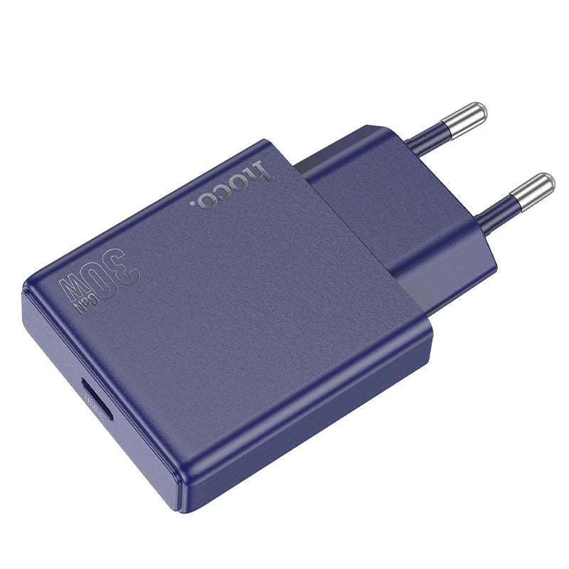 Φορτιστής Ταξιδίου Hoco N44 Biscuit Ultra Thin USB-C PD30W QC3.0A Fast Charge GaN Tech Titanium Blue