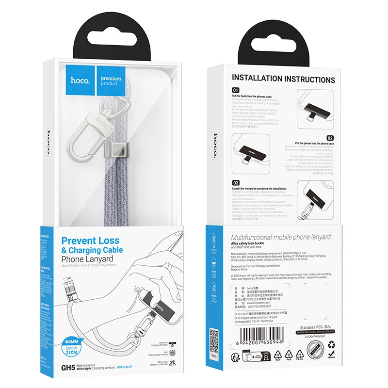 Hoco GH5 Καλώδιο Φόρτισης/Λουράκι Καρπού USB-C σε Lightning  PD20W Braided Μπλε 22cm