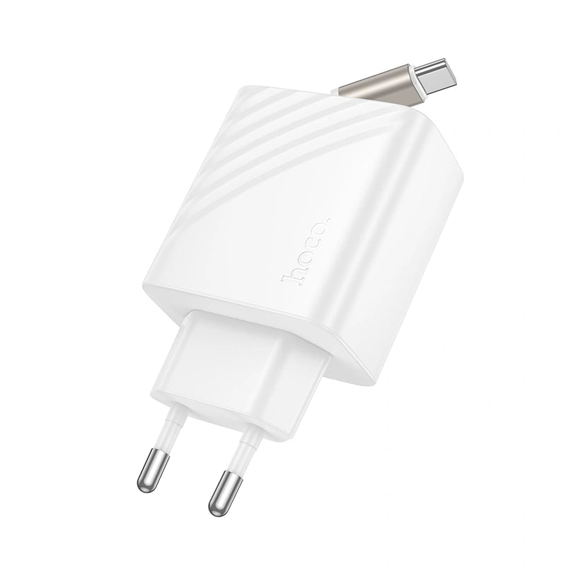 Φορτιστής Ταξιδίου Hoco N58  PD30W GaN με 1xUSB-C Θύρα και Αναδιπλούμενο Καλώδιο USB-C 65cm Λευκός