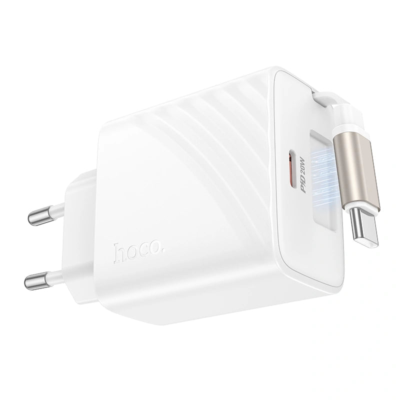 Φορτιστής Ταξιδίου Hoco N57 PD20W GaN Tech με 1xUSB-C Θύρα και Type C Αναδιπλούμενο Καλώδιο 65cm Λευκός