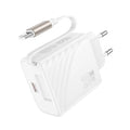 Φορτιστής Ταξιδίου Hoco N57 PD20W GaN Tech με 1xUSB-C Θύρα και Type C Αναδιπλούμενο Καλώδιο 65cm Λευκός