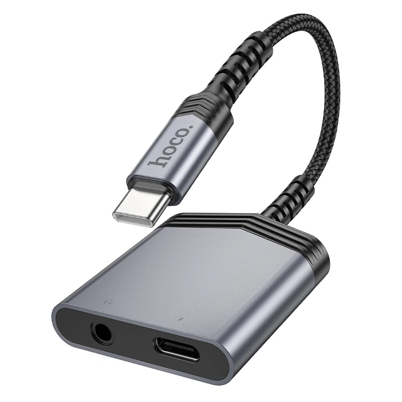 Αντάπτορας Hoco LS39 USB-C σε 1xUSB-C και 1x3.5mm για Τροφοδοσία και Ηχο Γκρί