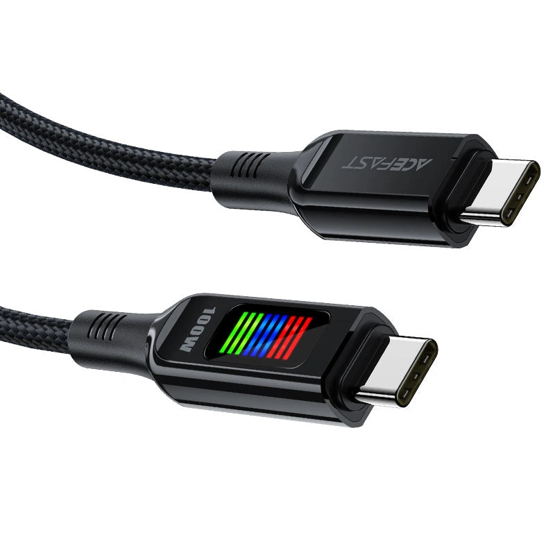 Καλώδιο Σύνδεσης Acefast C7-03  Μεταλλικό USB-C  σε USB-C 100W 20V/5A με Ενδειξη Τάσης  Braided Μαύρο 1.2m