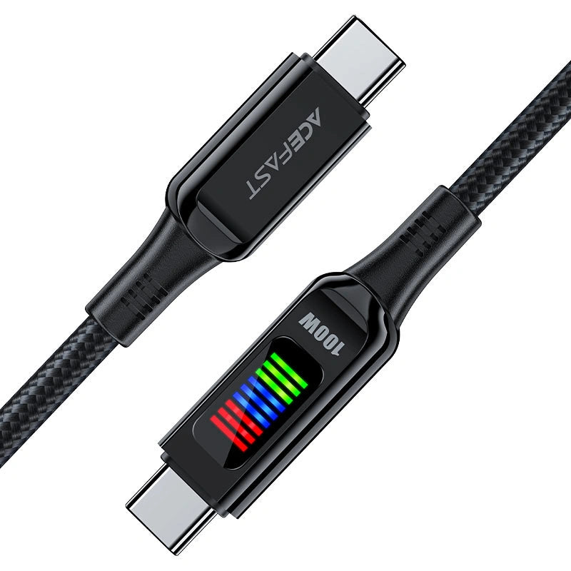 Καλώδιο Σύνδεσης Acefast C7-03  Μεταλλικό USB-C  σε USB-C 100W 20V/5A με Ενδειξη Τάσης  Braided Μαύρο 1.2m
