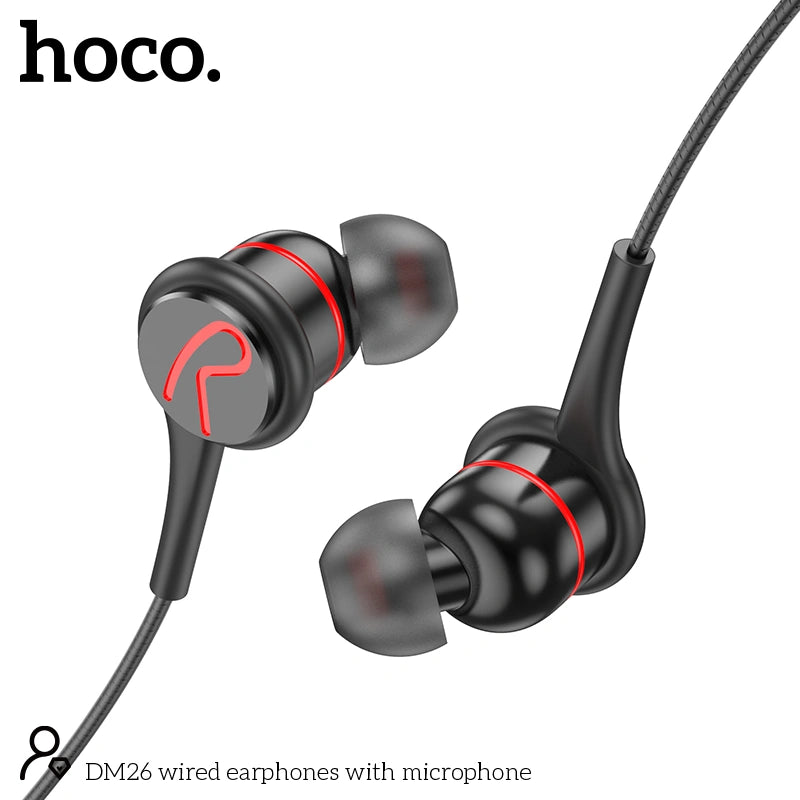 Hands Free Hoco. DM26 Earphones Stereo 3.5mm Ανάγλυφο Καλώδιο με  Elbow Design 1.2m Μαύρα