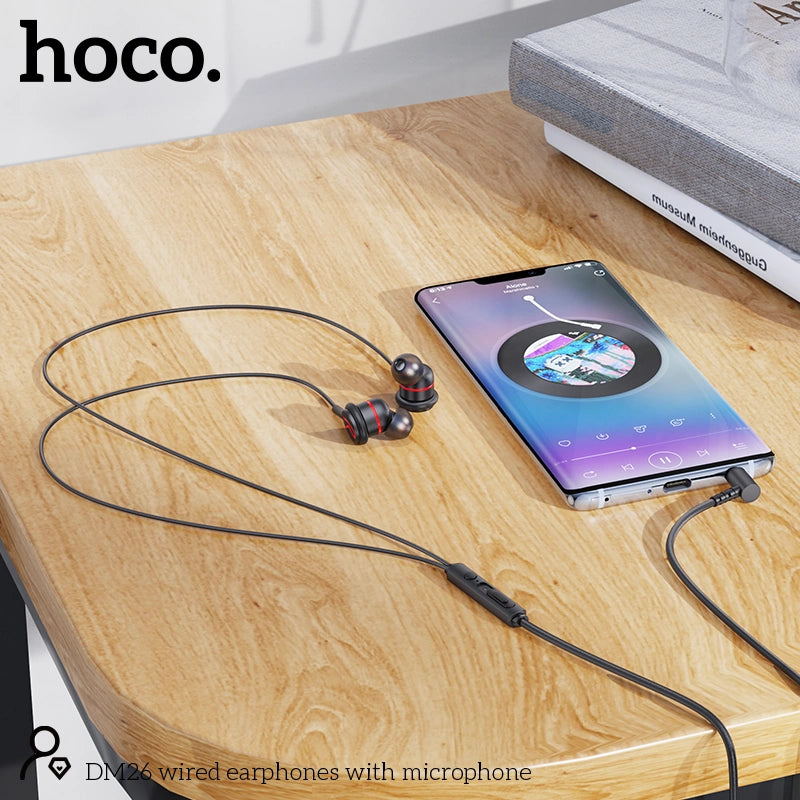 Hands Free Hoco. DM26 Earphones Stereo 3.5mm Ανάγλυφο Καλώδιο με  Elbow Design 1.2m Μαύρα