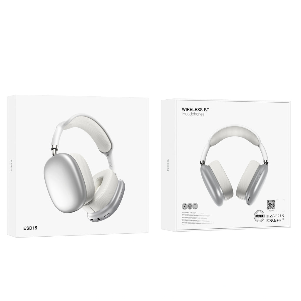 Wireless Ακουστικά Stereo Hoco. ESD15 Cool Shadow V5.3 400mAh 12 'Ωρες Λειτουργίας με υποδοχή Micro SD, Μικρόφωνο  και AUX Ασημί