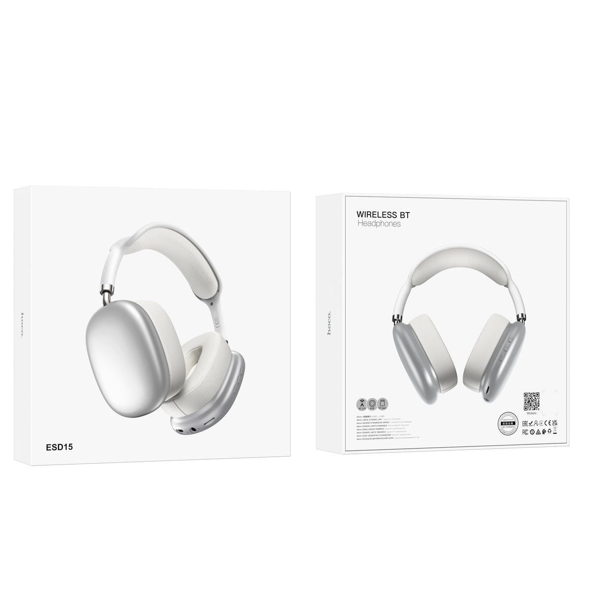 Wireless Ακουστικά Stereo Hoco. ESD15 Cool Shadow V5.3 400mAh 12 'Ωρες Λειτουργίας με υποδοχή Micro SD, Μικρόφωνο  και AUX Ασημί