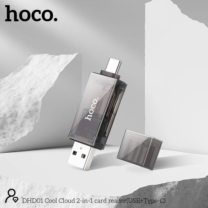 Αναγνώστης Κάρτας Μνήμης Hoco. DHD01 USB 2.0  και USB-C σε SD Κάρτα 480Mbps με 2TB Μέγιστη Χωρητικότητα Μαύρο