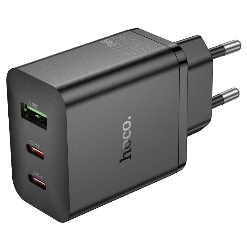 Φορτιστής Ταξιδίου Hoco N50 Scenery GaN Tech PD45W με 2xUSB-C και 1xUSB-A  Μαύρος