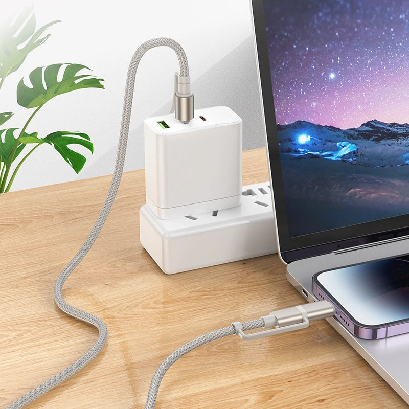 Καλώδιο σύνδεσης Hoco U138 USB-C/iP σε USB-C/Φακό 3A Braided Γκρι 1.2m