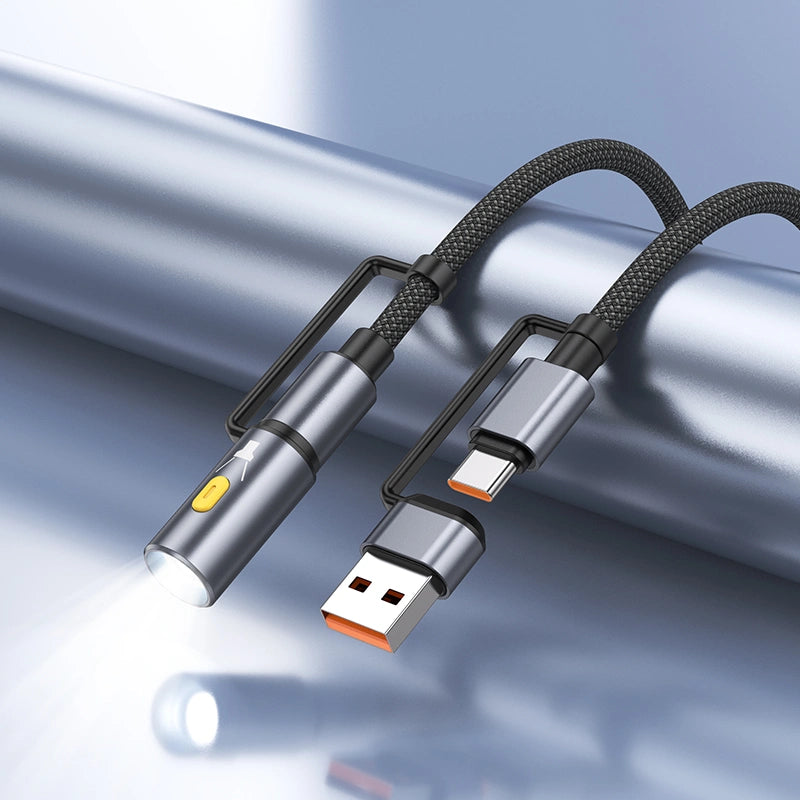 Καλώδιο Σύνδεσης Hoco U138 USB-C/USB-A σε USB-C/Φακό 3A PD60W Braided Μαύρο 1.2m