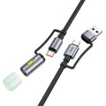 Καλώδιο Σύνδεσης Hoco U138 USB-C/USB-A σε USB-C/Φακό 3A PD60W Braided Μαύρο 1.2m