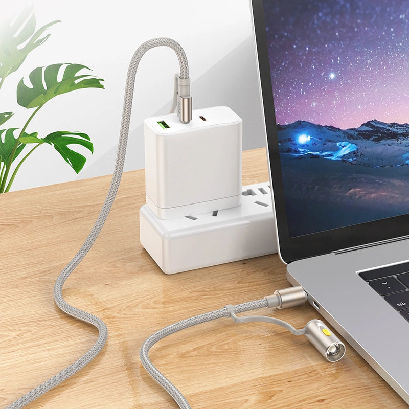 Καλώδιο σύνδεσης Hoco U138 USB-C/USB-A σε USB-C/Φακό 3A PD60W Braided Γκρι 1.2m