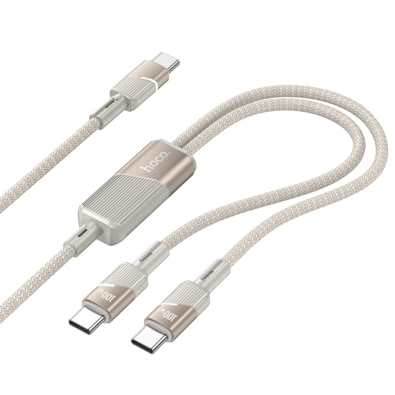 Καλώδιο Σύνδεσης Hoco U139  USB-C σε 2xUSB-C PD100W 20V/5A Braided Χρυσό 1.2m